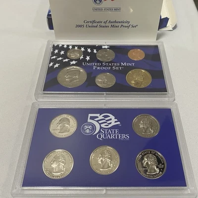 2005 US Mint Proof Set w/ COA & Box | 11 Coins | 50 State Quarters + Sacagawea - Image 1 of 4