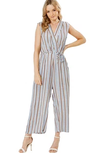 AX Paris Size 10 Blue Multi Stripe Crop Culotte JUMPSUIT Summer Holiday £42 - Picture 1 of 5