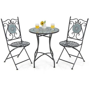 3pcs Patio Bistro Set Mosaic Pattern Heavy-Duty Metal Dining Folding Outdoor - Picture 1 of 10