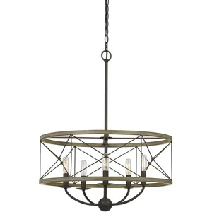 CAL Lighting & Accessories FX-3685-5 Modica Pendant Distress Ivory and Iron - Picture 1 of 2