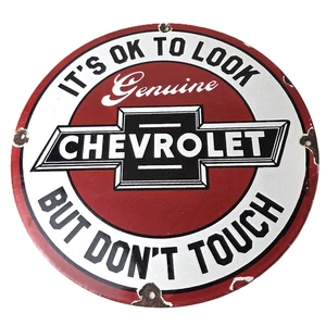Oldtimer Chevrolet Schild - Warnung, Automotoren Zapfsäule Porzellanschild - Bild 1 von 14