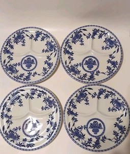 4 Pc Town Food Walker Blue & White Floral Restaurant Ware Divided Grill Plates  - Picture 1 of 9
