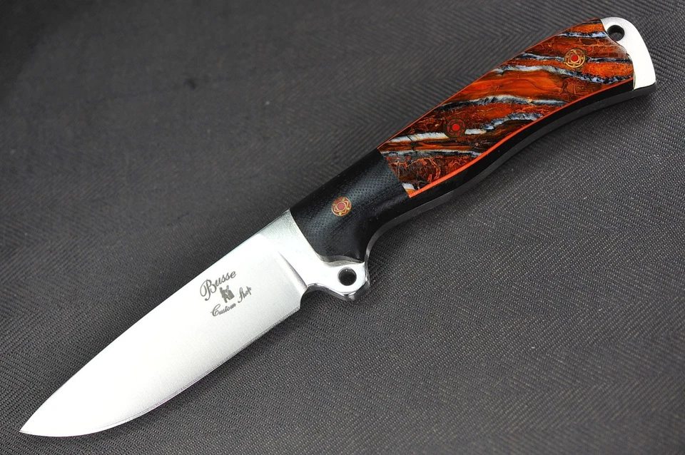 Busse Custom Boss Street .22"  Flat Ground Satin  INFI, Black G10 G-rexed Marble - Image 1 of 4