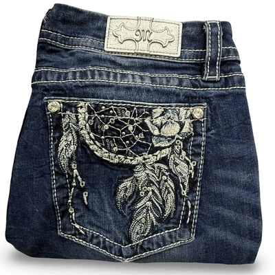 Pantalones de mezclilla Miss Me para mujer 34 azul tiro medio bota fácil boho bordados atrapasueños Foto 1 de 4