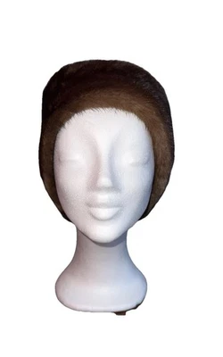 BROWN REAL MINK FUR HAT HEADBAND FULLY LINED CHRISTMAS SKI SNOW SIZE L - image 1 of 4