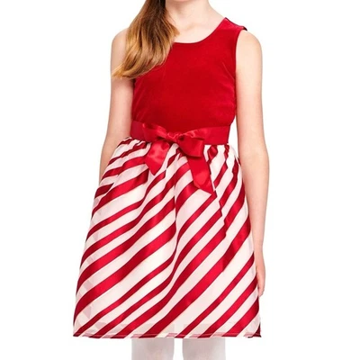 NWOT The Children's Place Girls Red Velour Striped Knit To Woven Dress 16 XXL - Image 1 of 4
