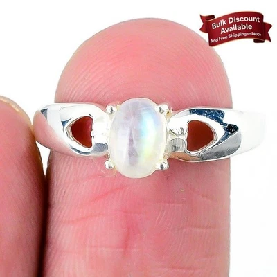 Piedra lunar arco iris 925 plata esposa Art Deco cumpleaños racimo anillo talla 7,5 Foto 1 de 4