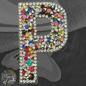 Letter P Multicolor Rhinestone Iron On Patch Applique Embellishment - Picture 1 of 2