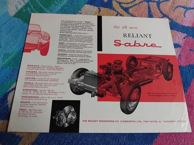Reliant Sabre Four 1.7 Sales Brochure Specification Leaflet With Prices VGC - Image 1 of 2