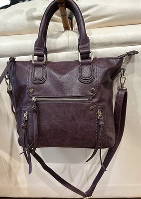 Burgundy Faux Leather Gold Tone Women's Convertible Satchel Crossbody Bag 7 - Image 1 of 4