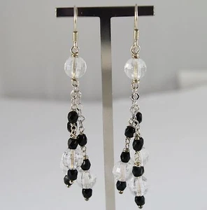 Pendientes de Plata 925 Colgantes Con Ónix Negro y Cristales Transparentes - Imagen 1 de 1