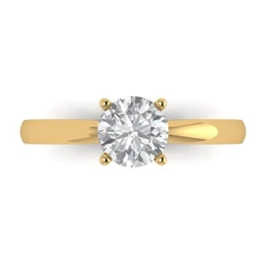 1Ct VVS1 Zirconia Diamond 4-Prong Solitaire Dainty Designer Ring 14K Yellow Gold - Picture 1 of 11