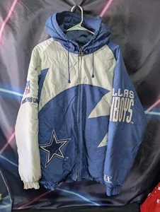 Vtg 90s Logo Athletic Pro Line Dallas Cowboys Sharktooth Puffer Jacket Size L - Picture 1 of 15