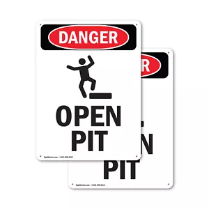 (2 Pack) Open Pit OSHA Danger Sign Decal Metal Plastic - Picture 1 of 23