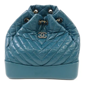 CHANEL Herringbone CC SHW Gabrielle Backpack Lambskin Leather Green - Picture 1 of 14