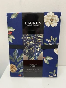 Ralph Lauren Navy Holly Berry Pine Cones Christmas Tablecloth 60 x 84" Brand New - Picture 1 of 3