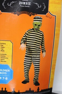 CONVICT ZOMBIE BOYS COSTUME Medium 7-8 Scary Prisoner Mask Child Monster Fun NEW - Image 1 of 4
