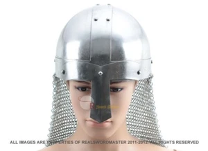 TAMAÑO ADULTO Medieval Sajón Casco Nasal Caballero Casco Cadena Correo Nuevo en Caja - Imagen 1 de 1