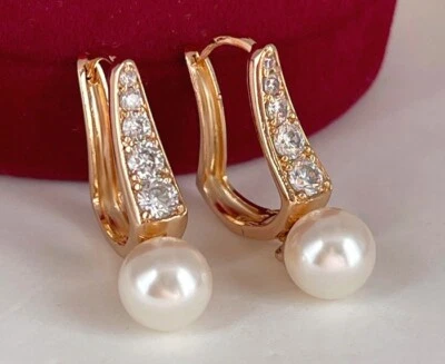 Luxus Perlen Ohrringe Creole Zirconia Kristalle 750er Rolled Gold 18K vergoldet - Bild 1 von 4