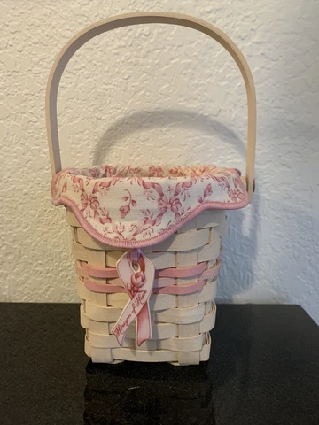 Longaberger 2002 Breast Cancer Awareness Hope Basket Combo W/Liner & Ceramic Pin Cover