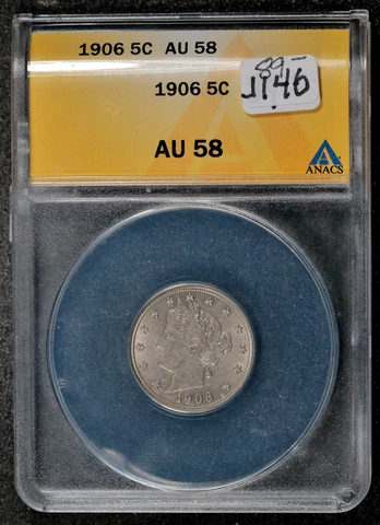 1906 Liberty Nickel.  In ANACS Holder.  AU 58.  J146 Cover