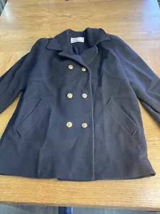 MACKINTOSH New England Black Wool Pea Coat Double Breasted Women's 14P - Picture 1 of 12