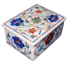 Rectangular Marble Box with Elegant Inlay Stylish Storage and Decor