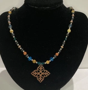 New Custom Necklace Western Wood Turquoise Goldstone Pendant Charm Necklace 20” - Picture 1 of 4