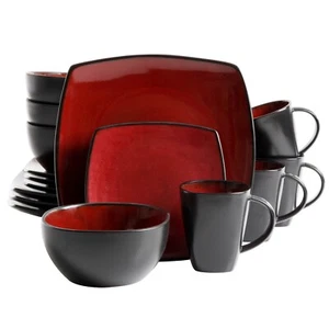 Gibson Soho Lounge Square 16-Piece Dinnerware Set - Red - Picture 1 of 5