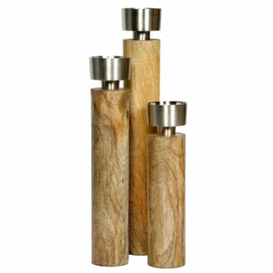James Candle Stand - Natural Wood & Brushed Nickel - Picture 1 of 2