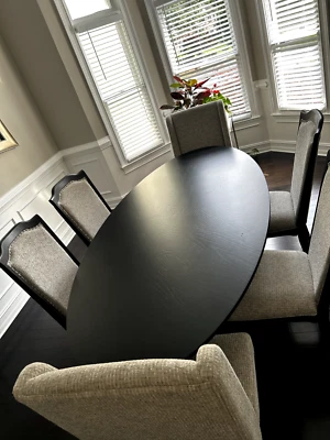 Ebony Wood Dining Room Table Set with 6 Upholstered Chairs - Image 1 of 4