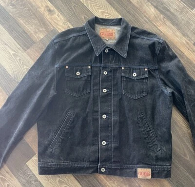Guess Denim Trucker Jacket Size XL  90s Black/Blue Stitches Made in USA - Image 1 of 4