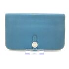 Auth HERMES Dogon GM - Blue Jean Taurillon Clemence square K Long Wallet
