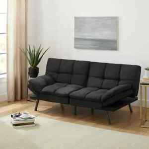 Memory Foam Futon, Black Fabric Sofa