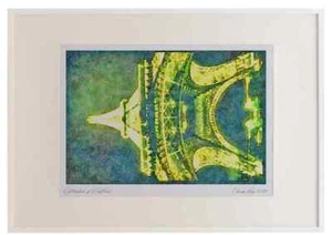 288013 The Eiffel Tower At Night A3 Picture Frame Watercolour print - Picture 1 of 1