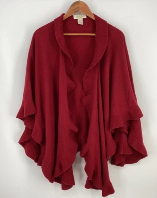 Peck & Peck Collection Women's Cashmere Wool Blend Ruffle Hem Wrap Shawl OS Red - Image 1 of 4