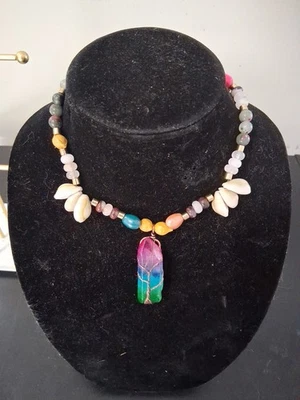 Raro Collar Cruz Cristiana Cristal Hecho a Mano Colgante Árbol de la Vida Chapado en Oro Foto 1 de 4