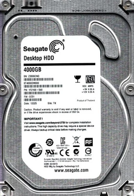 ST4000DM000 P/N: 1F2168-568 F/W: CC51 S/N: Z300 4TB FEB 2013 THAILAND SEAGATE - Image 1 of 2