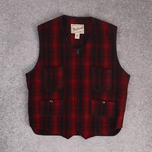 Woolrich Buffalo Plaid Large Tall Red Black Sleeveless Full Zip Wool Vest - Picture 1 of 9