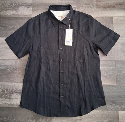 Nicobar Linen Short Sleeve Button Down Shirt Black Mens Size Large - Image 1 of 4