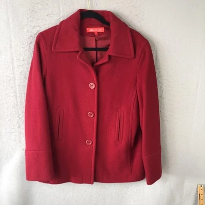 Chaqueta Anne Klein Mujer Grande Rojo Mezcla Lana Botón Frontal Chaquetón Abrigo Foto 1 de 4