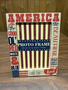 Patriotic Americana Red White and Blue Wooden Picture Photo Frame Words Phrase - Picture 1 of 6