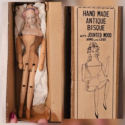 Muñeca Shackman 1978 hecha a mano antigua repro bisque articulada brazos y patas de madera 9" Foto 1 de 4