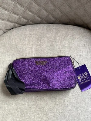 VICTORIA'S SECRET LOVE SPELL PURPLE GLITTER SPARKLE MAKEUP BAG NEW WITH TAGS - Image 1 of 4