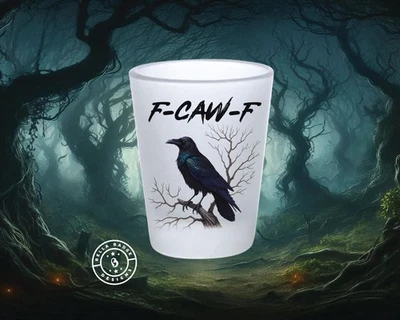 Vaso de chupito de cuervo F-CAW-F - Divertido regalo para amantes de los pájaros - Vajilla de vidrio esmerilado Foto 1 de 4