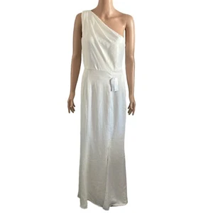 Chi Chi London Dress Womens Size 6 One Shoulder White Satin Chiffon Front Slit - Picture 1 of 12