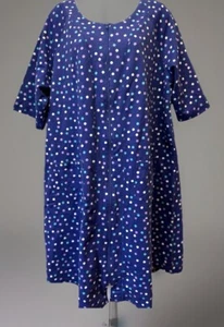 Dreams Co Womens 14/16 Robe Full Zip Polka Dots Pockets Blue Short Sleeves Gown - Picture 1 of 6