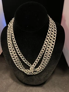 Collana pesante grande maglia tono argento regolabile stile classico 40" - Foto 1 di 3