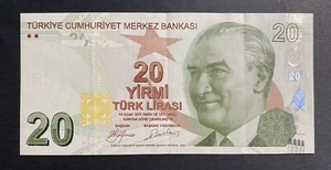 Banconota Turchia 20 lira 2009 P.-224a Prefisso A SPL++/XF++ - Bild 1 von 2