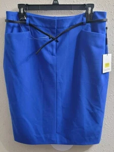 Calvin Klein Women's Skirt Size 10 Blue Pencil Front Pockets Belted Office Sleek - Picture 1 of 9